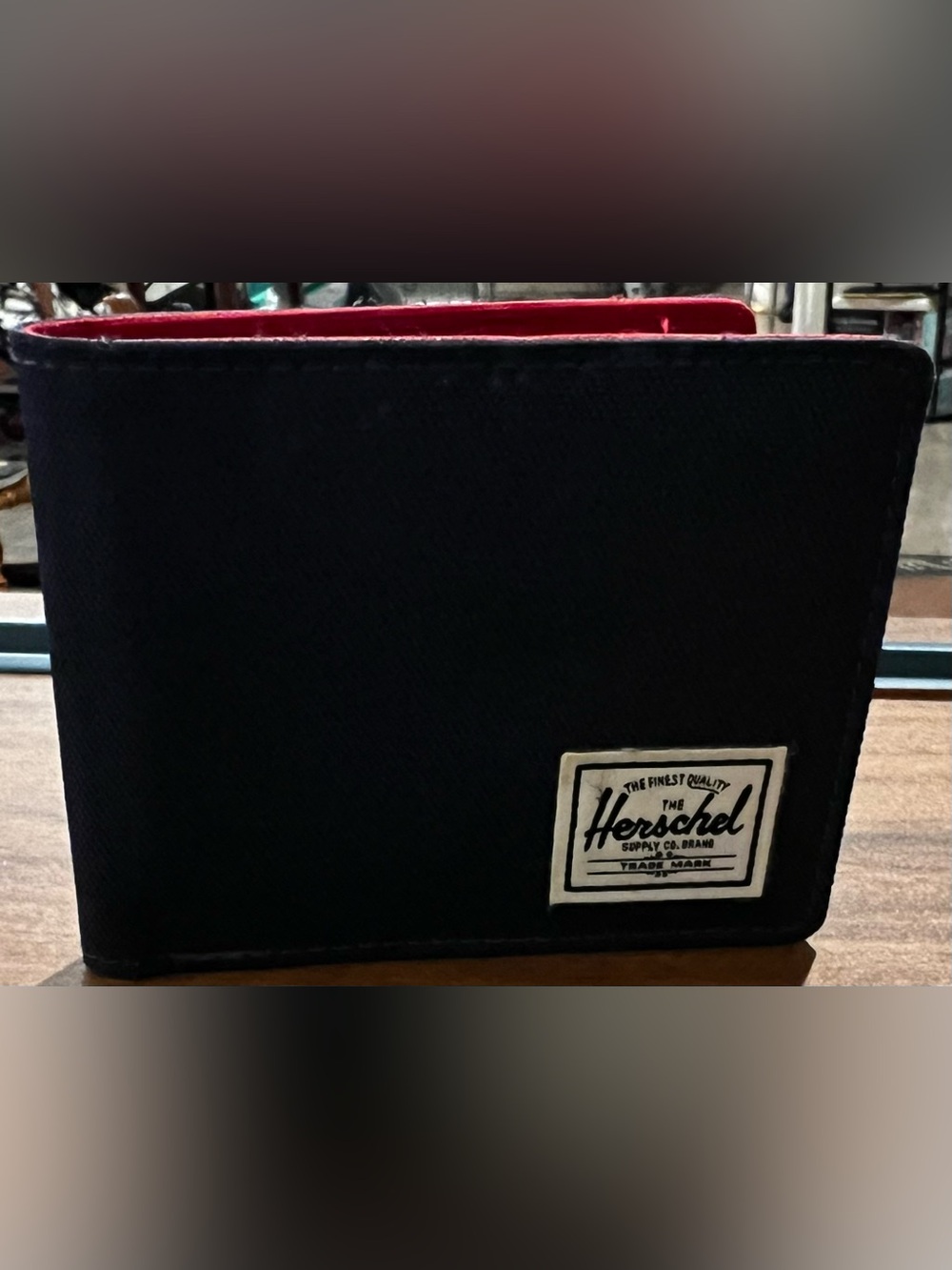 Herschel Supply Co. Original Canvas Roy RFID Bifold Navy Wallet Red Interior